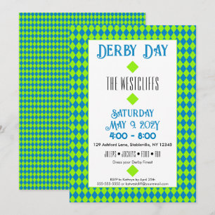 Invitación Jockey Seda Diamantes Verde y Azul Derby
