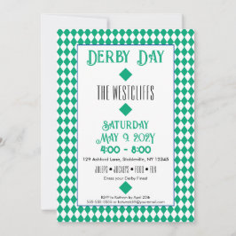 Invitación Jockey Seda Diamantes Verde y Blanco Derby
