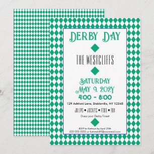 Invitación Jockey Seda Diamantes Verde y Blanco Derby