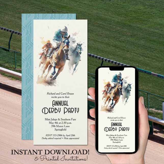 Invitación Jockeys y Racehorse Derby Fiesta (Jockeys and Racehorses Derby Party Invitations - INSTANT DOWNLOAD and/or PRINTED or both!)