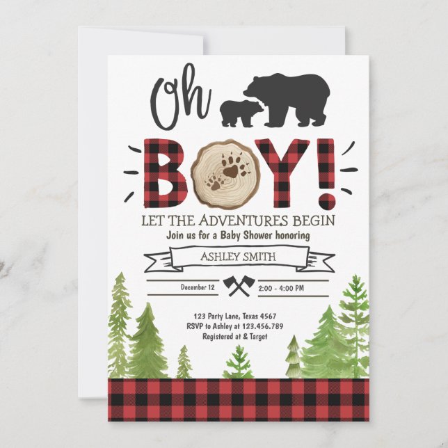 Invitación Joder Baby Shower Woodland Bear Cupe chico (Anverso)