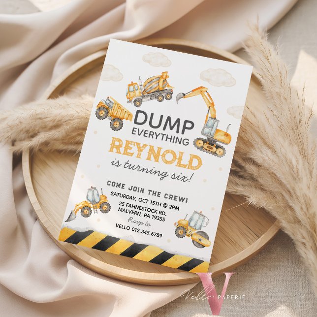 Invitación Join the Crew Dump Trucks Construction Birthday (Subido por el creador)