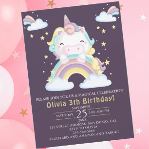 Invitación Join the magical celebration, Cute Unicorn Girl