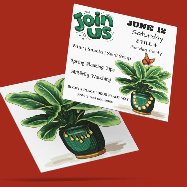Invitación Join Us Plants and Butterflies Garden Party Invite (Join us for a plant party customizable invitation for everything garden related)