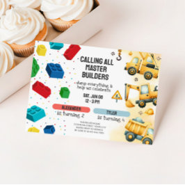 Invitación Joint Construction & Building Blocks Birthday
