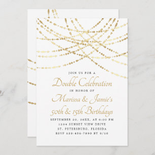 Invitación Joint Double String Lights Black Gold Birday