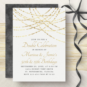 Invitación Joint Double String Lights Black Gold Birday