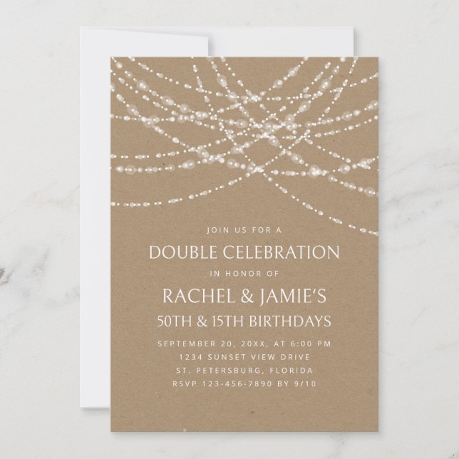 Invitación Joint Double String Lights Kraft Birthday (Anverso)
