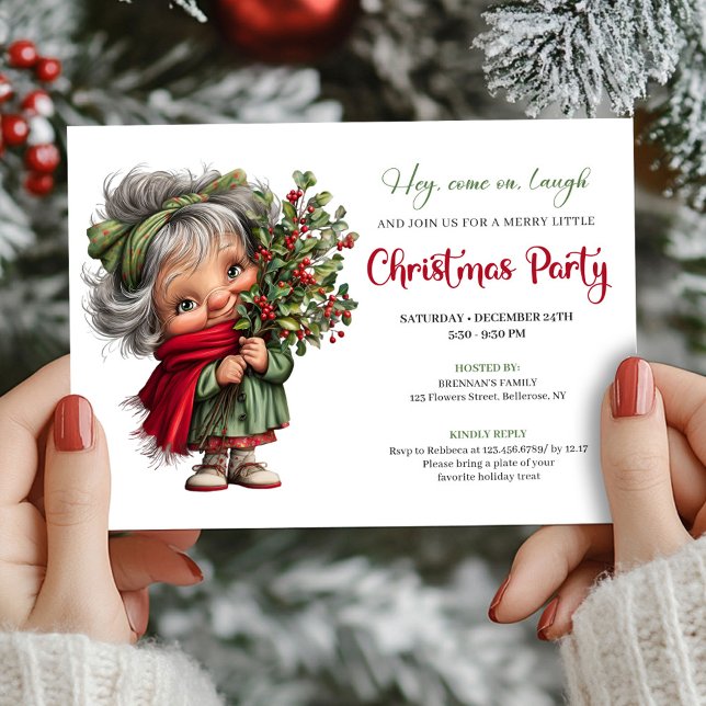 Invitación Jolly Cartoon Granny Holiday Party Celebration (Jolly Cartoon Granny Holiday Party Celebration)