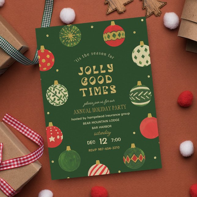 Invitación Jolly Good Times l Oro & Ornamentos Rojos (Subido por el creador)