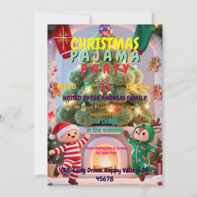 Invitación Jolly Jammies Christmas Party | Family Fun (Anverso)
