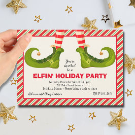 Invitación Jolly Navidades Elf Legs Stripes Holiday