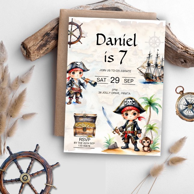 Invitación Jolly Pirates 7ª fiesta de cumpleaños (Jolly Pirates 7th Birthday Invitation)