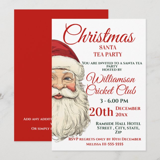 Invitación Jolly Santa Navidades Tea Fiesta (Anverso / Reverso)