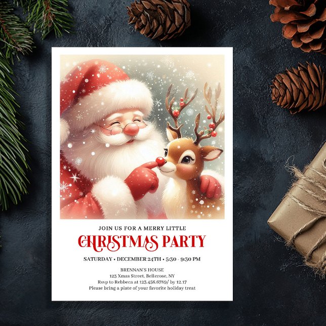 Invitación Jolly Santa Rudolph Holiday Party Invitation (Jolly Santa Rudolph Holiday Party Invitation)