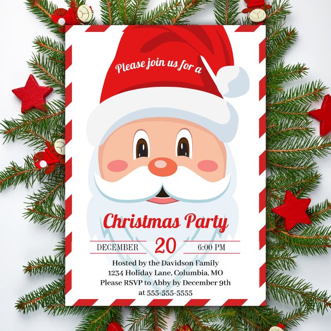 Invitación Jolly Y Cute Santa Navidades Fiesta Holiday (Jolly And Cute Santa Christmas Party Holiday Invitation)