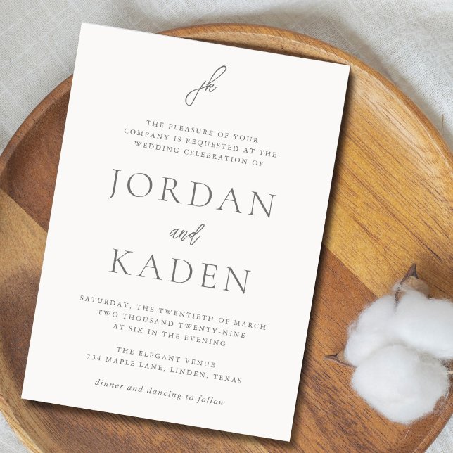 Invitación Jordan Gray Elegant Wedding (Subido por el creador)