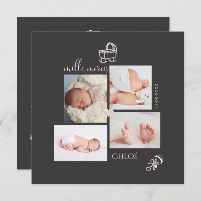 Invitación Jouets Rosa Pâle Remerciement Naege Filete (Anverso / Reverso)