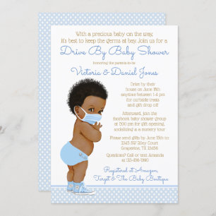 Invitación Joven afro con máscara de Baby Shower