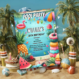 Invitación joven agua azul Guay Pool Fiesta 13 cumpleaños
