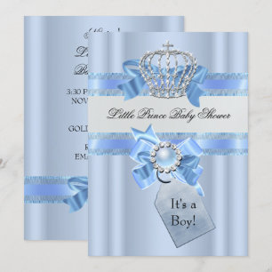 Invitación Joven Baby Shower Blue Little Prince Crown NEW