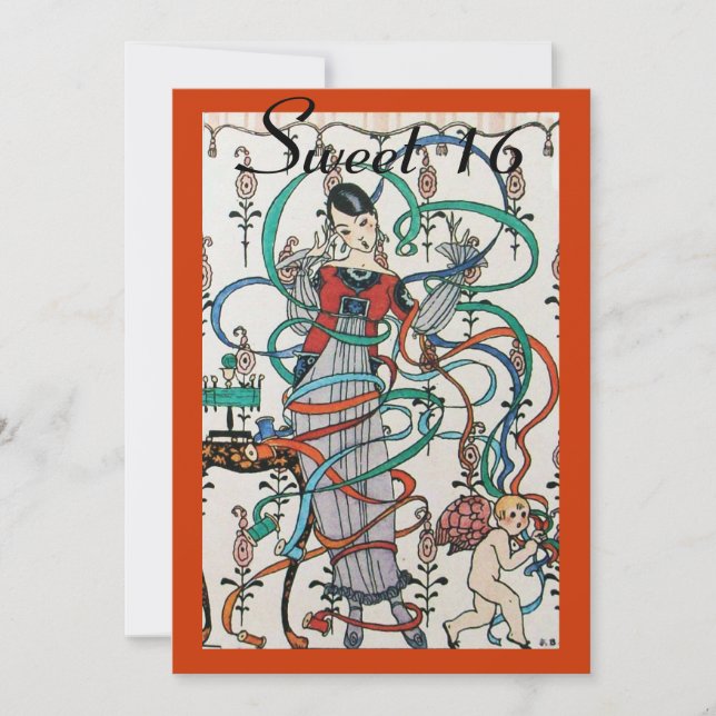 Invitación JOVEN CHICA, COLORIDAS RIBBONS DULCE 16 FIESTA Nar (Anverso)