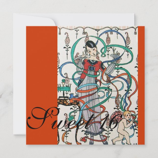 Invitación JOVEN CHICA, COLORIDAS RIBBONS DULCE 16 FIESTA Nar (Anverso)