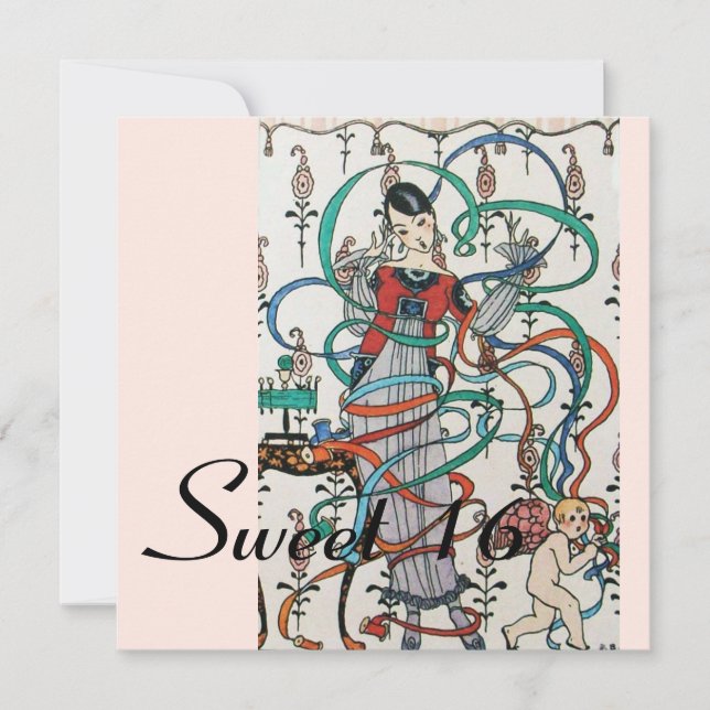 Invitación JOVEN CHICA, COLORIDOS RIBBONS DULCE 16 FIESTA Azu (Anverso)