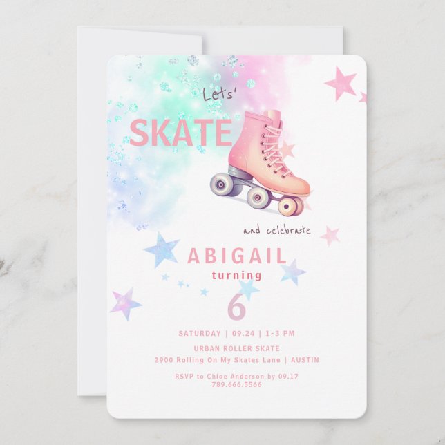 Invitación Joven Chica Roller Patinaje Fiesta de Cumpleaños (Anverso)