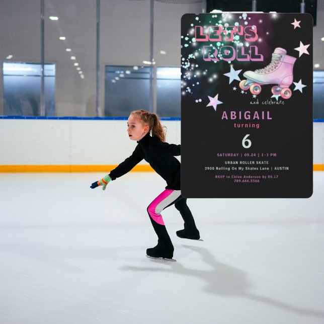 Invitación Joven Chica vamos a hacer patinaje sobre la neonat (Subido por el creador)