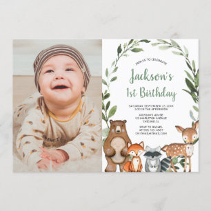 Invitación Jóven de bosque de vegetación foto de primer cumpl