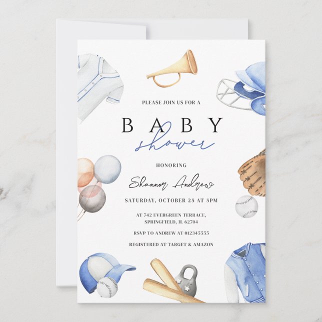 Invitación Joven digital personal Béisbol Rookie Baby Shower (Anverso)