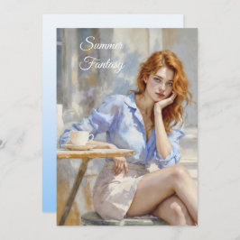 Invitación Joven elegante de azul y blanco en un café