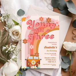 Invitación Joven Groovy Wild y tres Van Daisy de color rosa