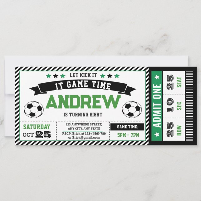Invitación Joven moderno personal Fútbol Ticket Fiesta de cum (Anverso)