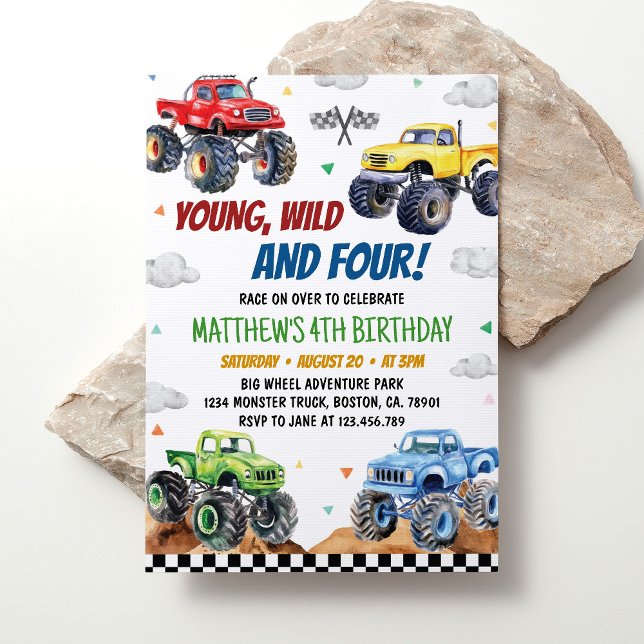 Invitación Joven niño salvaje de 4º Monstruo Camión Niños Fie (Subido por el creador)