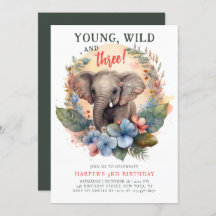 Joven Salvaje Tres 3er Cumpleaños Niños Elefante L