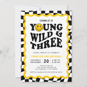 Invitación Joven Salvaje & Tres Cara Feliz Cumpleaños Niño