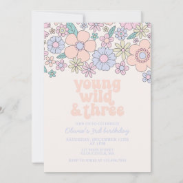 Invitación Joven Salvaje Tres Floral Retro Cumpleaños 3