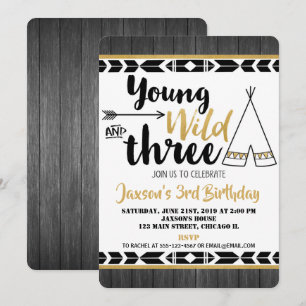 Invitación Joven salvaje tres niños de 3er cumpleaños invitad