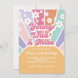 Invitación Joven Salvaje Tres Retro Sol Brillante Arcoíris Ma