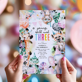 Invitación Joven Salvaje y 3 Animales de Safari Cumpleaños 3º