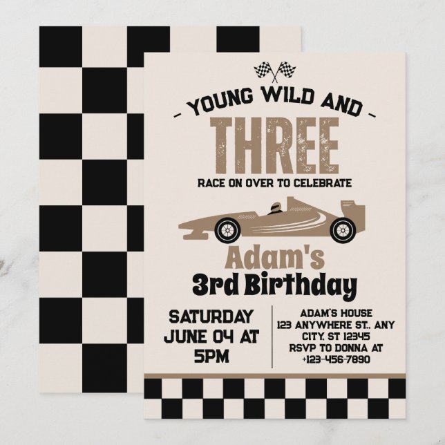 Invitación Joven salvaje y Fiesta del tercer cumpleaños de un (Anverso / Reverso)