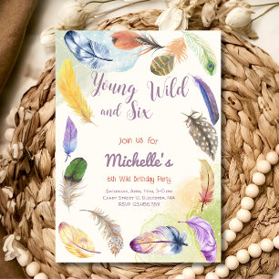 Invitación Joven Salvaje y Plumas Acuarela Boho
