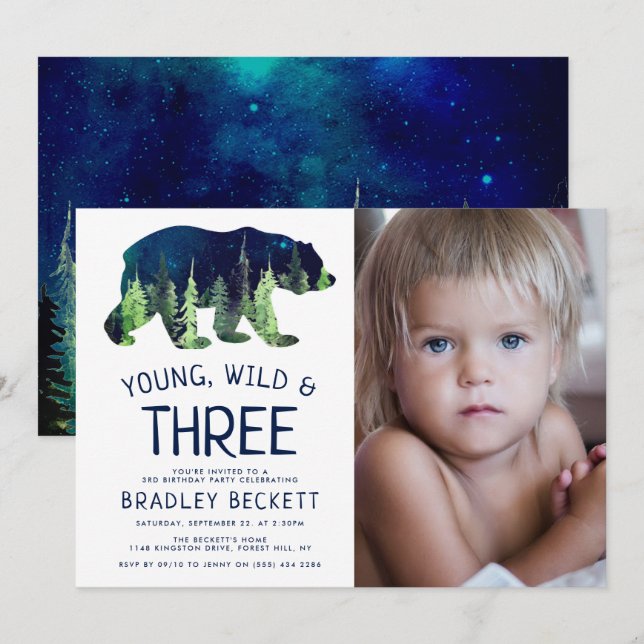 Invitación Joven, salvaje y tres | 3.ª foto de cumpleaños (Anverso / Reverso)