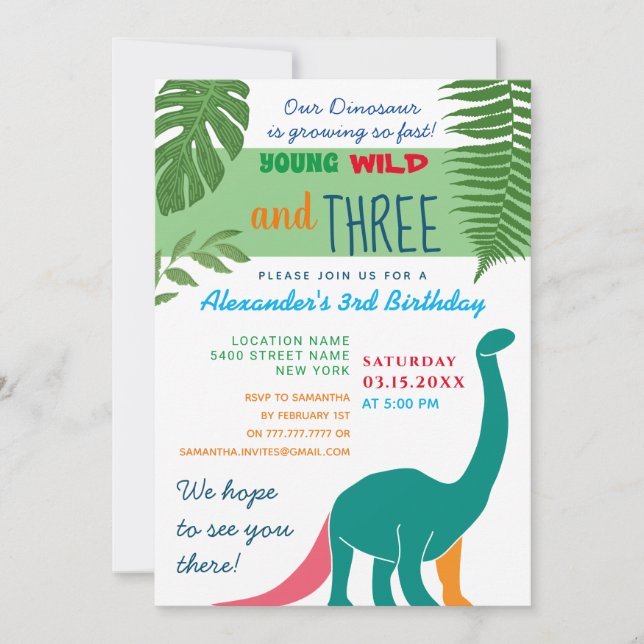 Invitación Joven, Salvaje y Tres 3er Cumpleaños (Anverso)