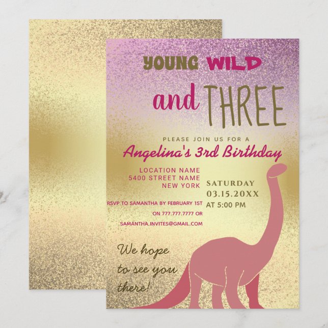 Invitación Joven, Salvaje y Tres 3er Cumpleaños (Anverso / Reverso)