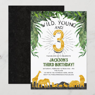 Invitación Joven salvaje y tres, animal de la jungla, tercer