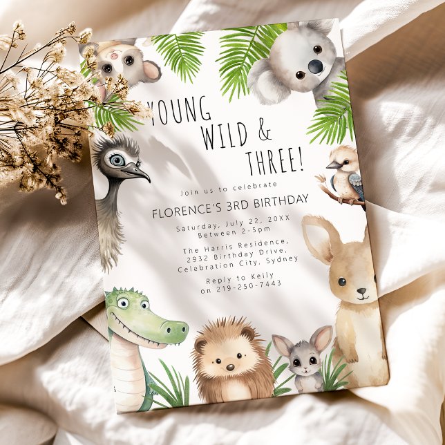 Invitación Joven Salvaje y Tres Animales Australianos Cumplea (Subido por el creador)