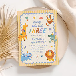 Invitación Joven Salvaje y tres animales de safari Cumpleaños